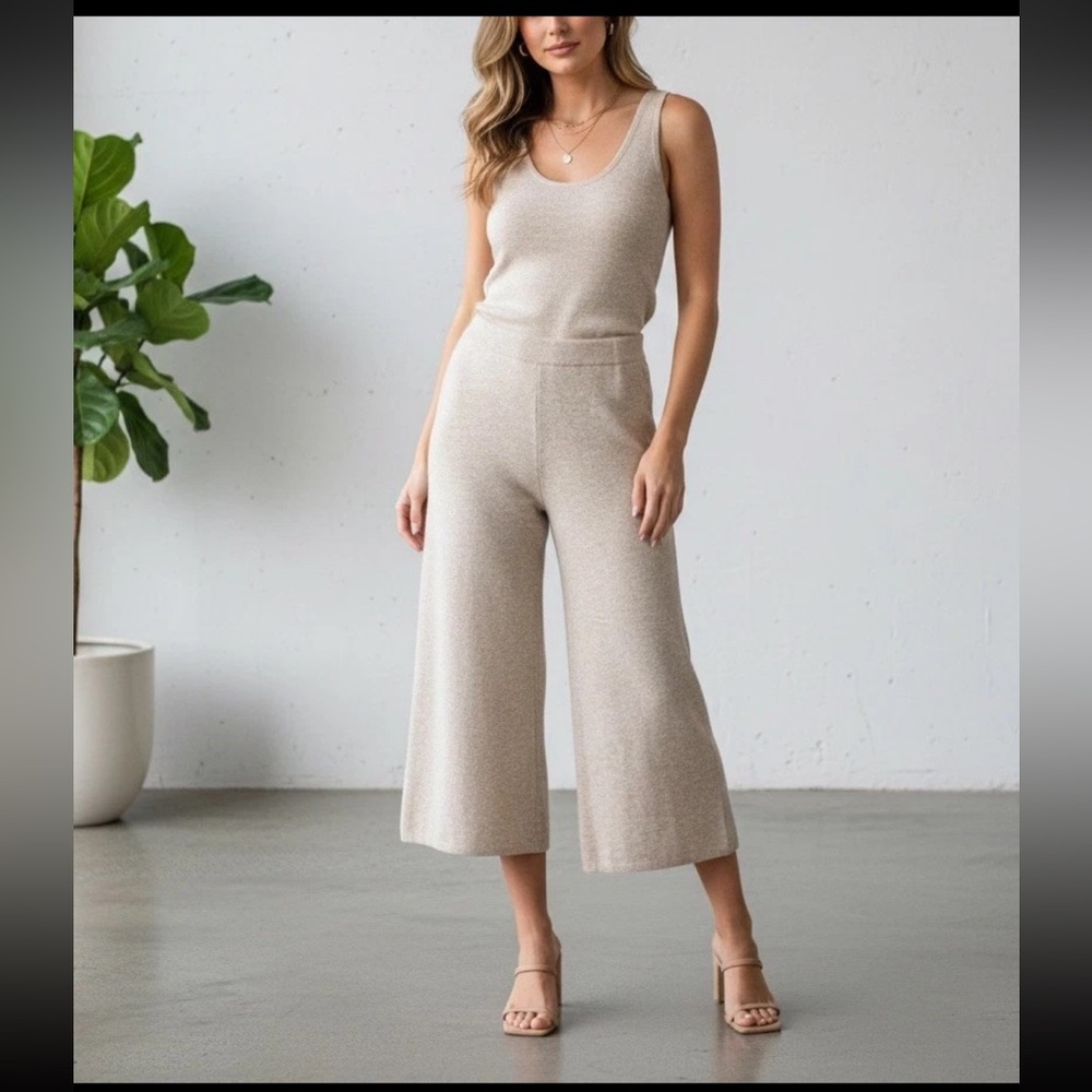 Jenni Kayne Marina Culottes Knit Oatmeal Merino Wool Cashmere Cropped Pants XL